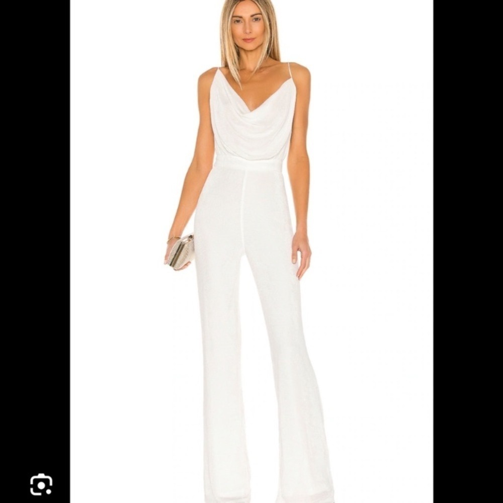 Misha Moyra Pantsuit Cowl Neck Jumpsuit Ivory Size 4 white straps party cocktail